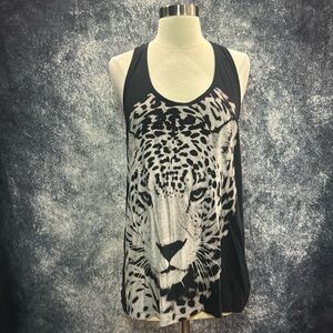Stella McCartney black white leopard racer back tank top fitness goth